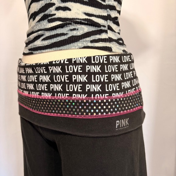 PINK Victoria's Secret Pants - Victoria's Secret PINK Foldover Yoga Pants Polka Dot and logo pattern Wide Leg